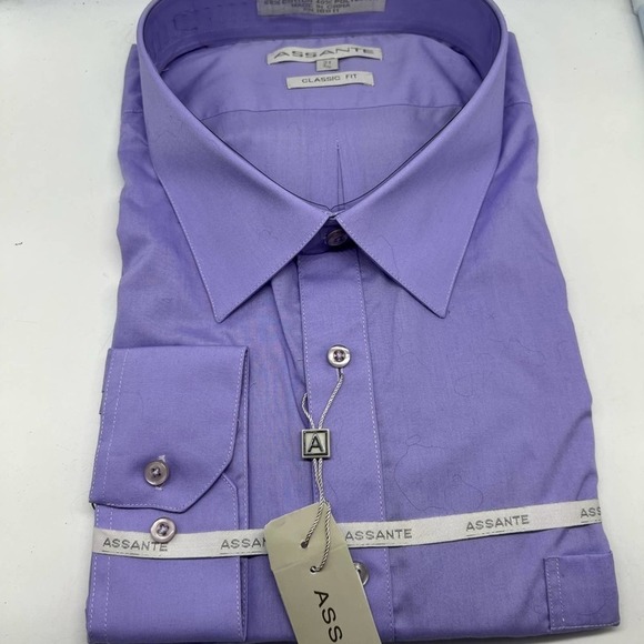 NEW ASSANTE men’s classic fit light lavender dress shirt size 21 4/5 sty… - Picture 2 of 13